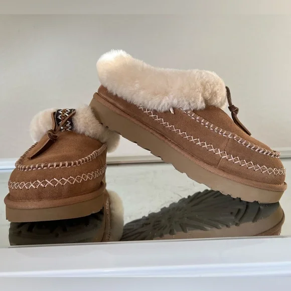 UGG Tasman Alpine Suede Fur Collar Leather Knot Slipper Clogs - Size 9 - Picture 6 of 14